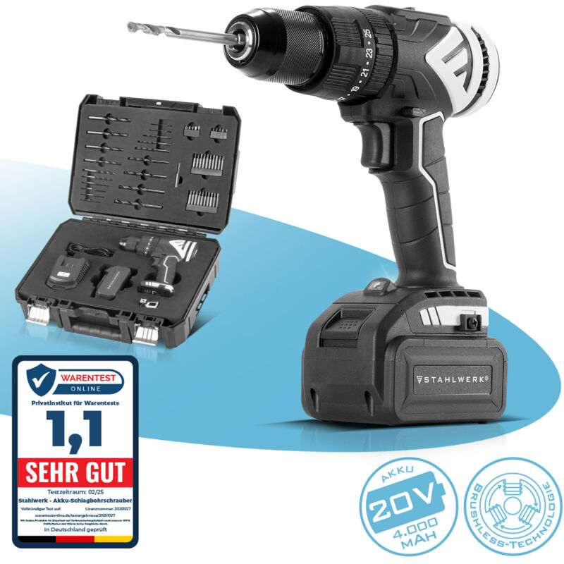 foto del prodotto stahlwerk trapano a percussione a batteria asb 20 st brushless con 1 batteria da 4 ah