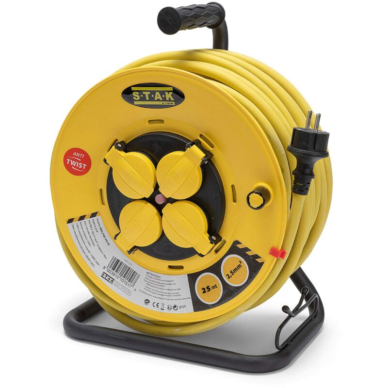 foto del prodotto stak reelpro fr 25 avvolgitore elettrico professionale, tamburo fisso, impermeabile ip44 cavo 25 m in gomma 3g2.5m per cantiere, bricolage,