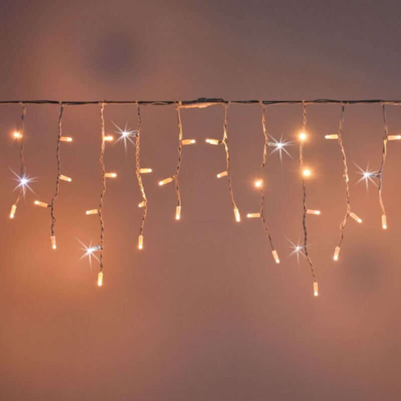 foto del prodotto stalattiti tenda a pioggia 5x0,5 mt con 190 luci di natale a maxi led bianco caldo con flash bianco ghiaccio ip65 professionale per esterno e interno