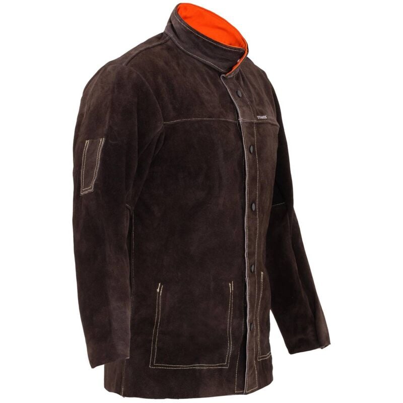 foto del prodotto stamos welding giacca in pelle per saldatore taglia xl crosta di pelle bovina cachi scuro a1