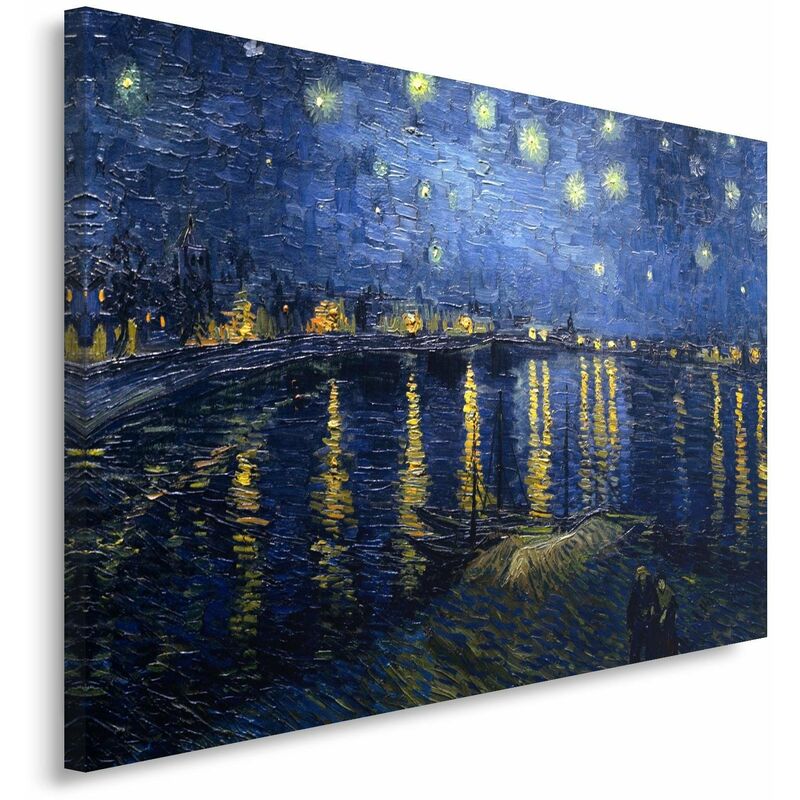 foto del prodotto stampa su tela, riproduzione di un dipinto di v. van gogh una notte stellata sul rodano 100x70
