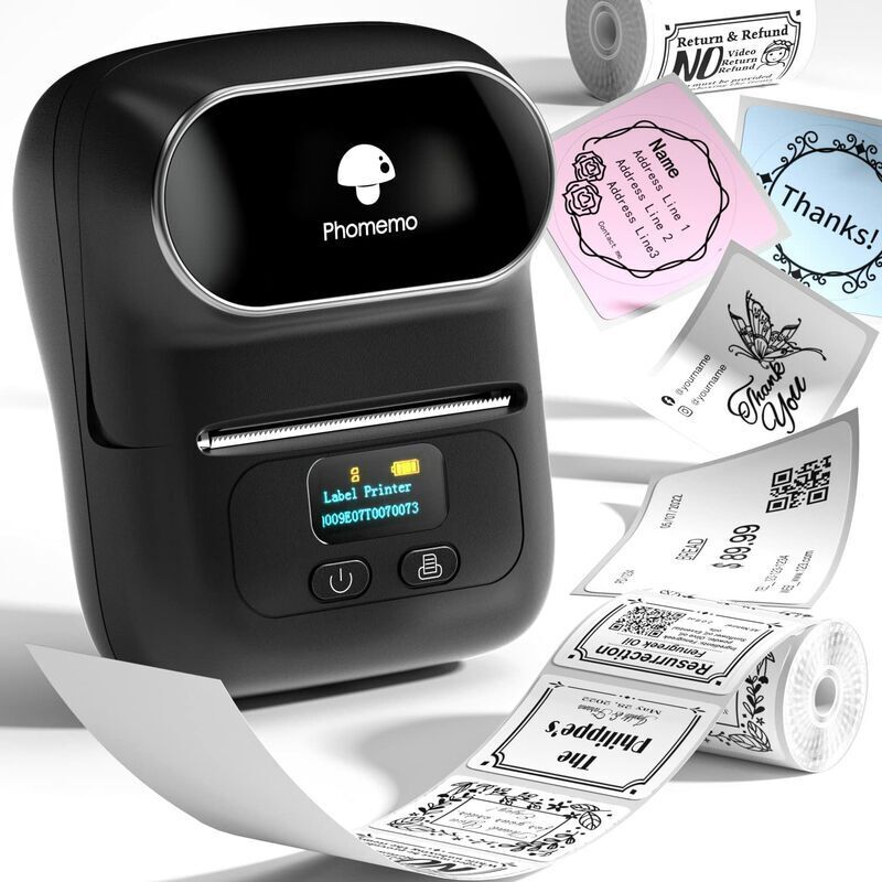 foto del prodotto stampante per etichette portatile m110 stampante per etichette termiche bluetooth, utilizzata in ufficio, codici a barre, piccole imprese, negozi,