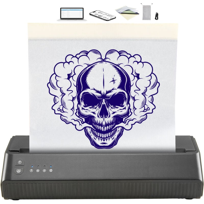 foto del prodotto stampante per stencil per tatuaggi macchina wireless bluetooth con 10 pezzi di carta e sacchetto di stoffa, portatile per android, ios, telefono,