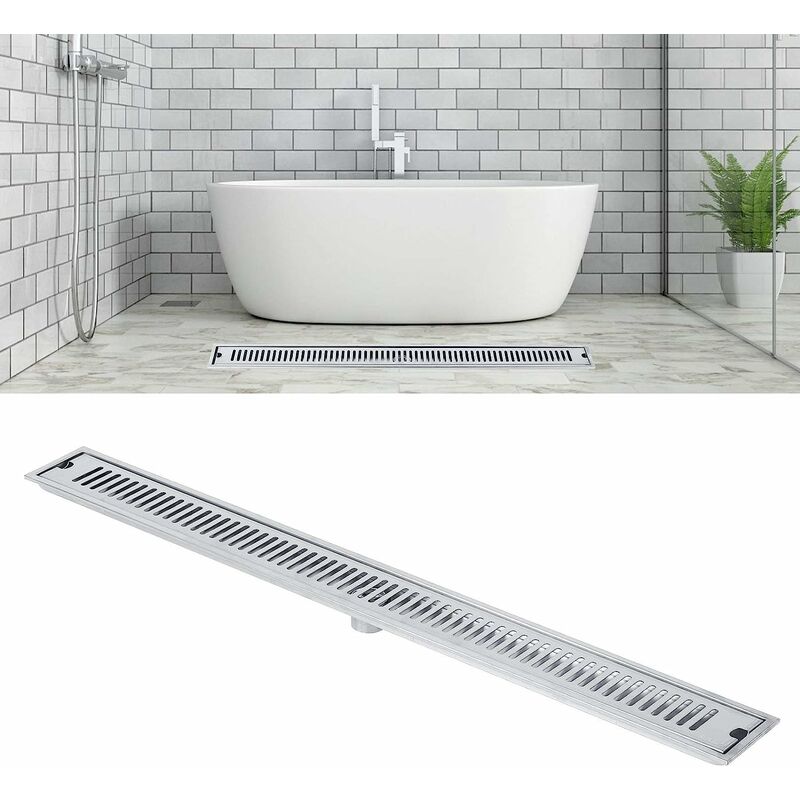 foto del prodotto stamplast kit griglia canaletta di scarico in acciaio da incasso per bagno con scarico a filo cn 01 griglia 75 cm guaina 100x100 cm