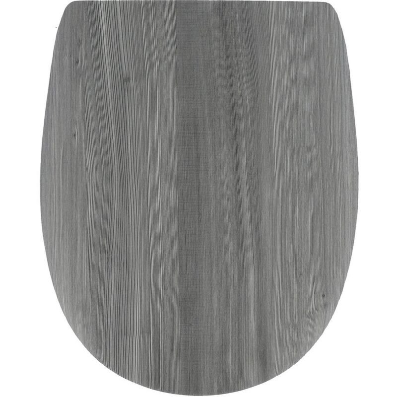 foto del prodotto stampo in legno per sedile wc da 18 pollici a forma piatta con elementi di fissaggio in acciaio inox aspetto pannellatura grigia tendance