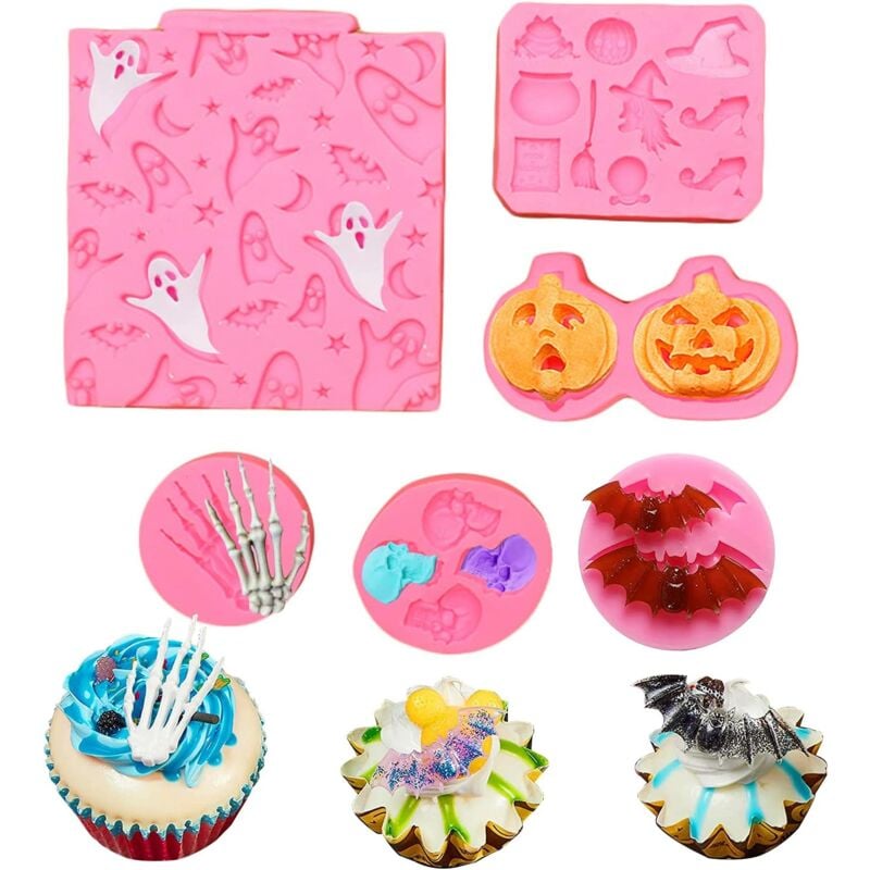 foto del prodotto stampo in silicone di halloween teschio di zucca bat stampo per torte in silicone diy candy mould stampo decorativo in silicone di halloween