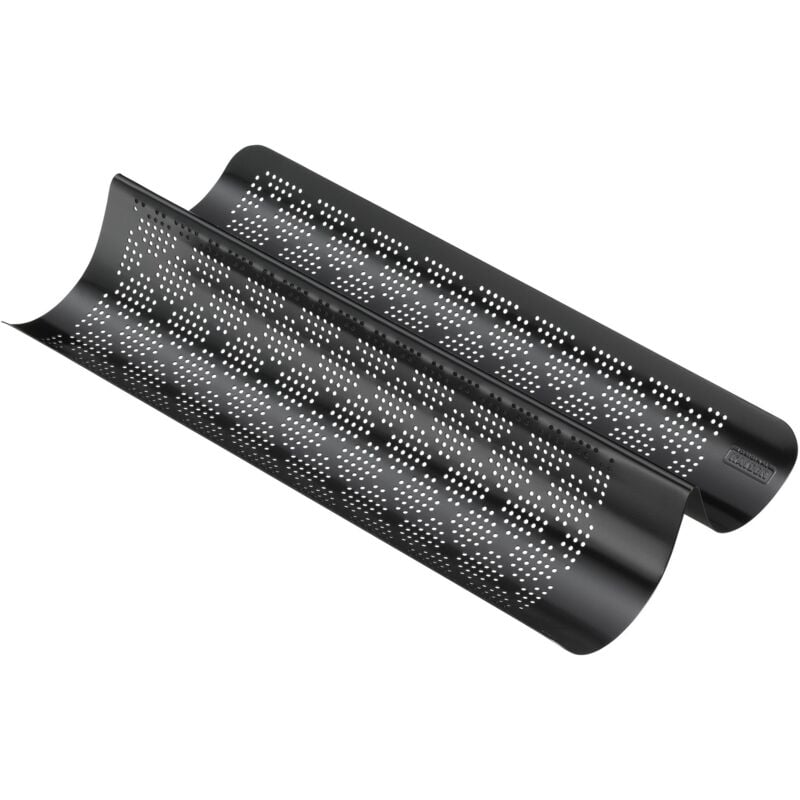 foto del prodotto stampo inspiration perforato per 2 baguette, in acciaio antiaderente, con ricettario incluso, lega, nero, 40x20 cm kaiser