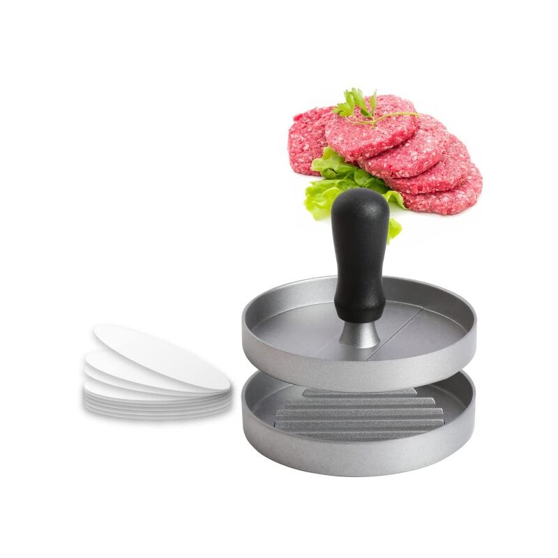 foto del prodotto stampo per hamburger in alluminio rivestimento antiaderente 100 fogli di carta forno, utensili da cucina per preparare deliziosi hamburger,