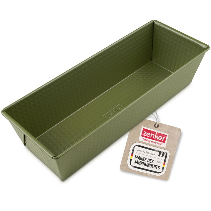 foto del prodotto stampo per plumcake 30.5 x 11.5 x 7 cm, in acciaio carbon steel rivestimento antiaderente ilag in cera di carnauba, colore verde oliva, linea green
