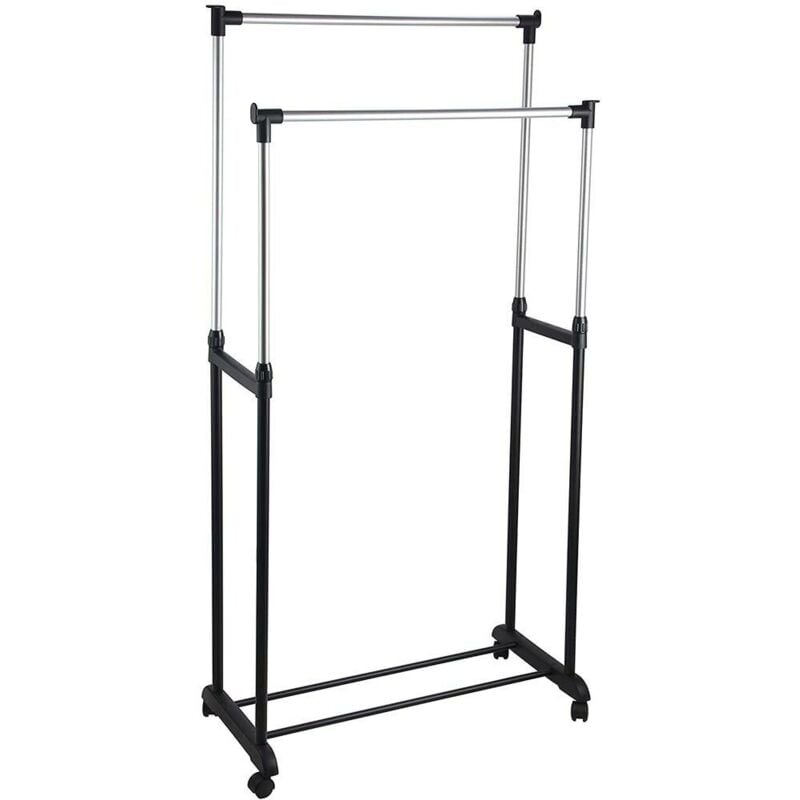 foto del prodotto stand appendiabiti allungabile telescopico doppio con ruote 80x43x90 160cm