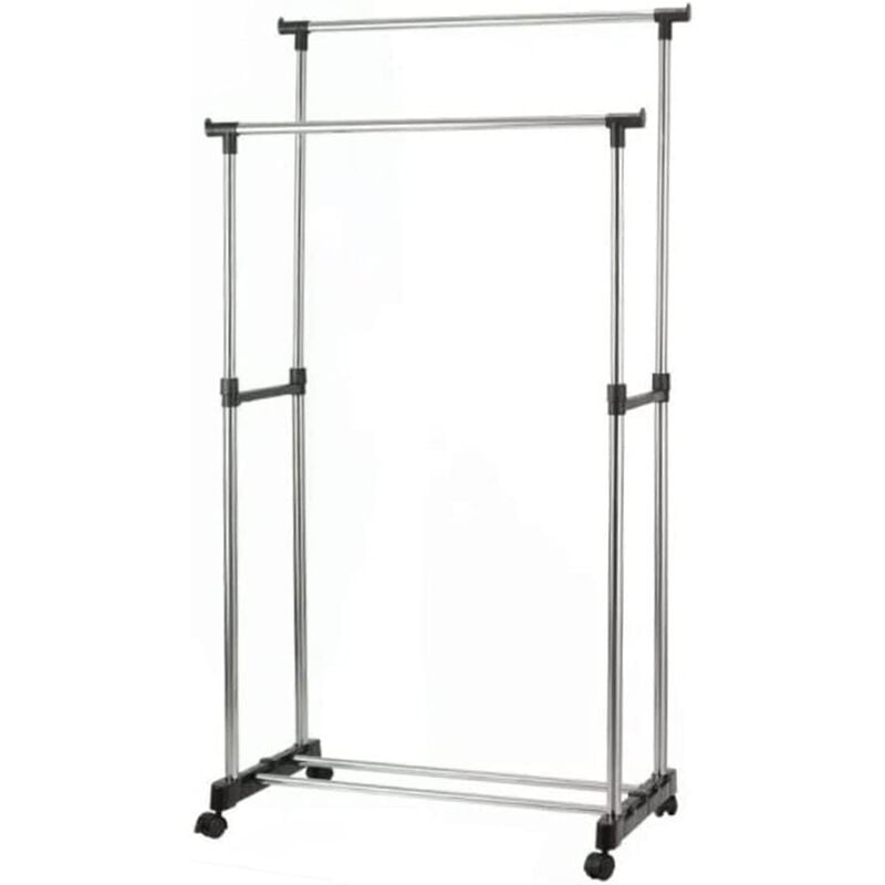 foto del prodotto stand appendiabiti altezza regolabile telescopico con ruote singolo e doppio stender abiti guardaroba organizer in metallo barre inferiori da