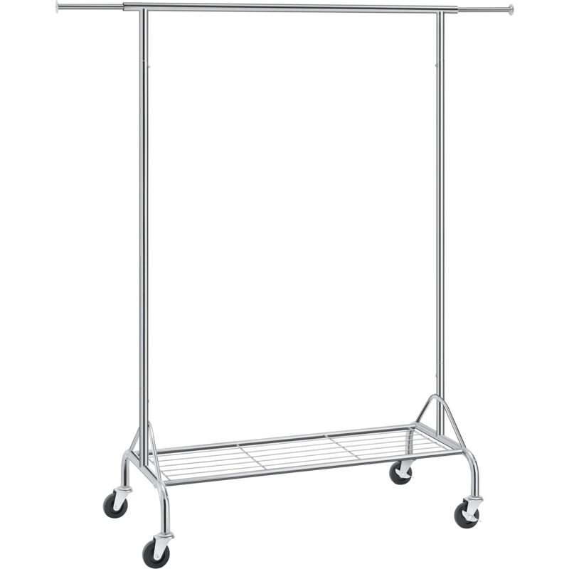 foto del prodotto stand appendiabiti attaccapanni in metallo cromato con ruote, portata fino a 50 kg, argento, 110,5 150,5 x 160 x 48,5 cm hsr02s songmics