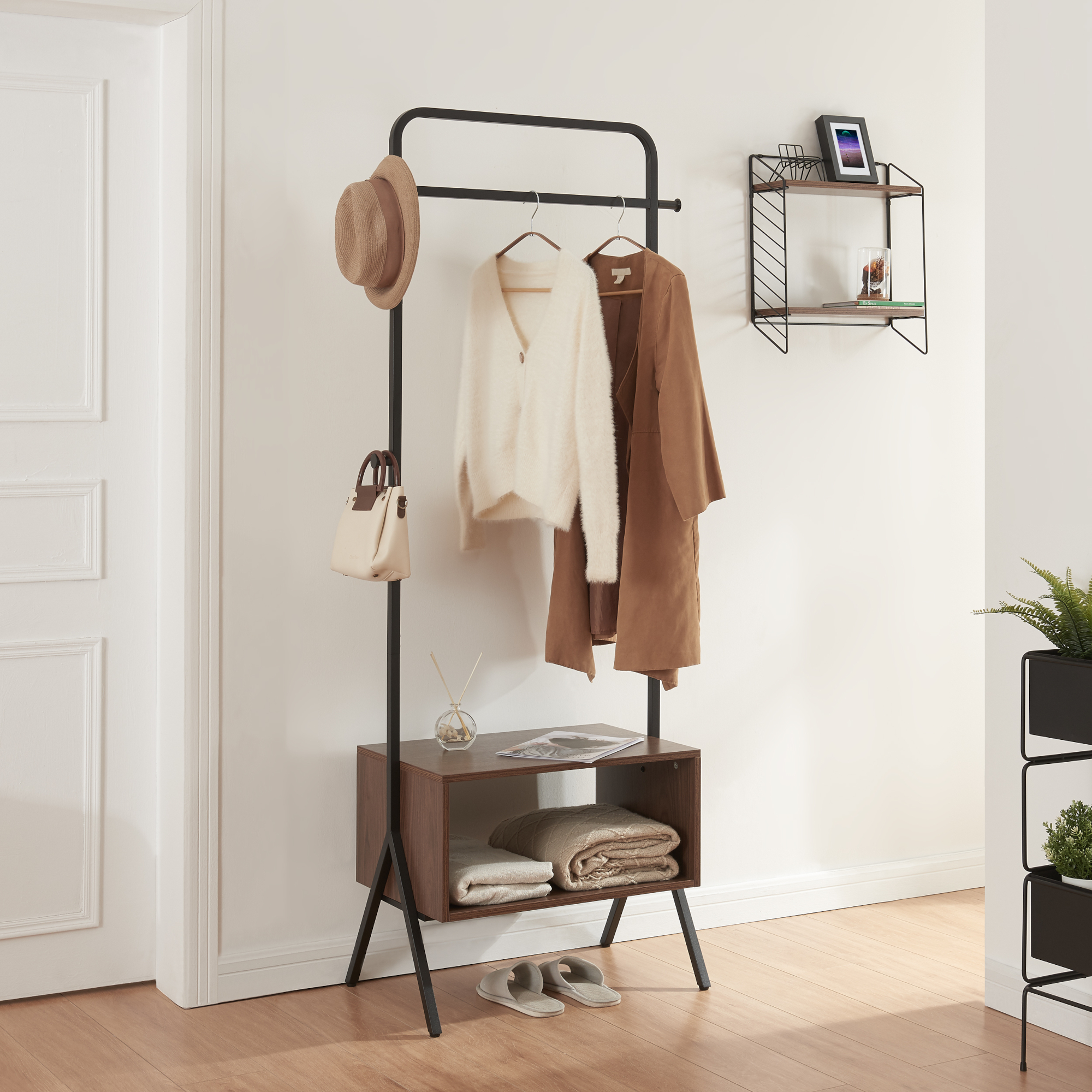 foto del prodotto stand appendiabiti aver y 180 x 74 x 42 cm nero effetto noce en.casa 