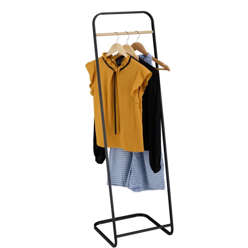 foto del prodotto stand appendiabiti da terra con asta effetto legno appendi abiti, hlp 140x41x41 cm, attaccapanni ferro, nero relaxdays