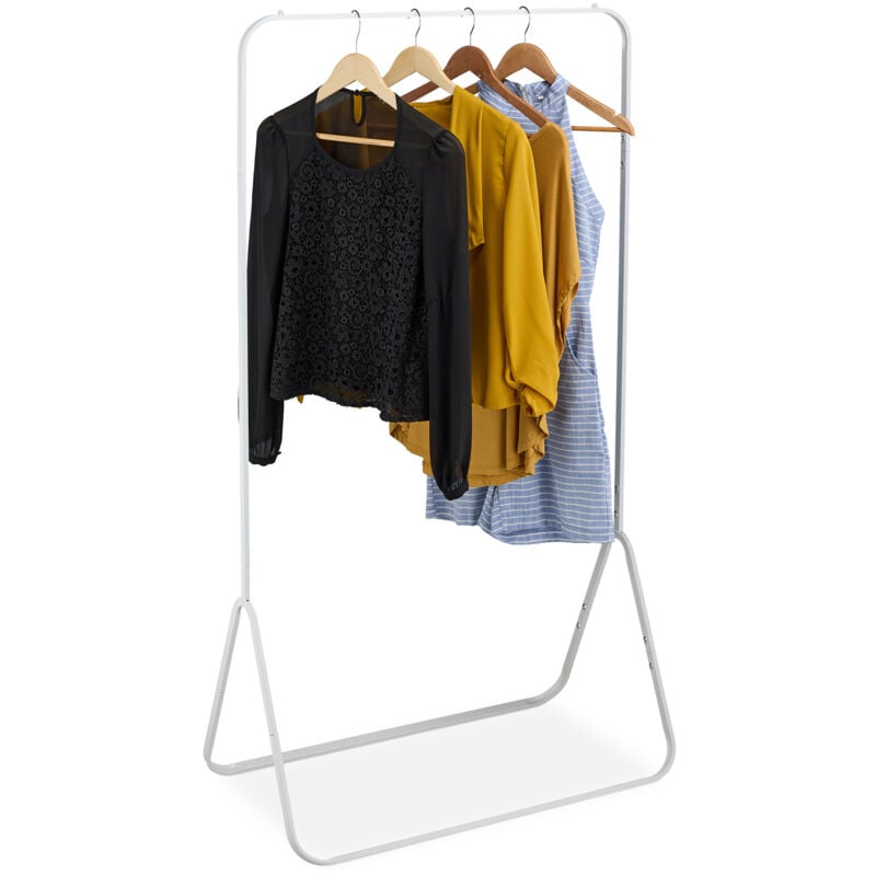 foto del prodotto stand appendiabiti da terra, guardaroba appendi abiti da ingresso e camera da letto, hlp 146x80x44 cm, bianco relaxdays