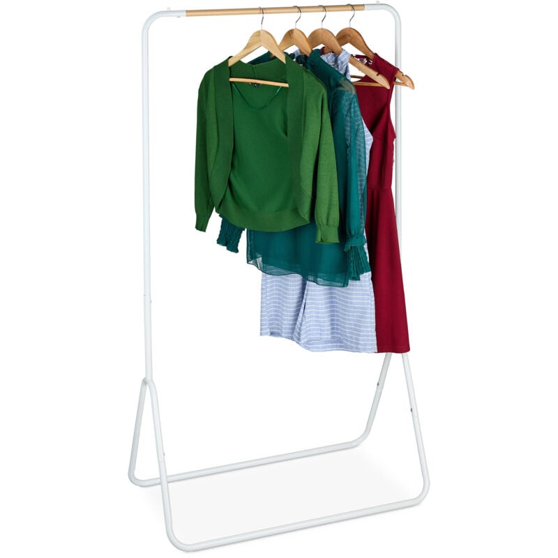 foto del prodotto stand appendiabiti da terra, guardaroba appendi abiti da ingresso e camera da letto, hlp 146x81x44 cm, bianco relaxdays