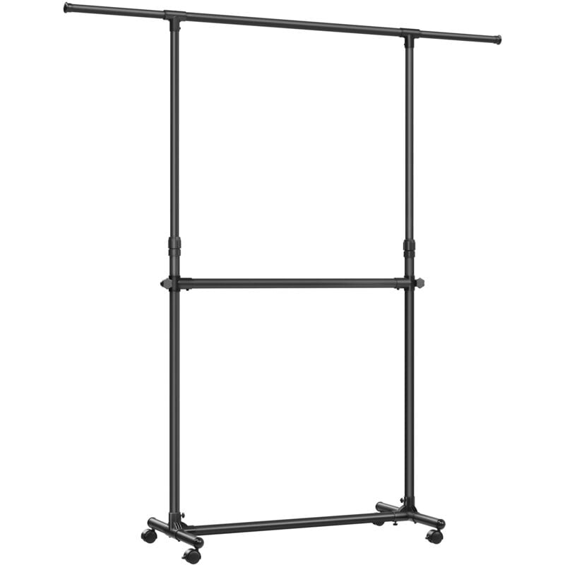 foto del prodotto stand appendiabiti doppio, attaccapanni estensibile con ruote, altezza regolabile 113 180 cm, barra centrale regolabile, nero llr401b01 songmics