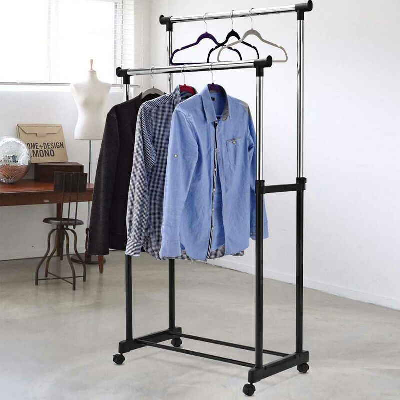 foto del prodotto stand appendiabiti doppio con ruote stender regolabile in altezza 80x40x160cm
