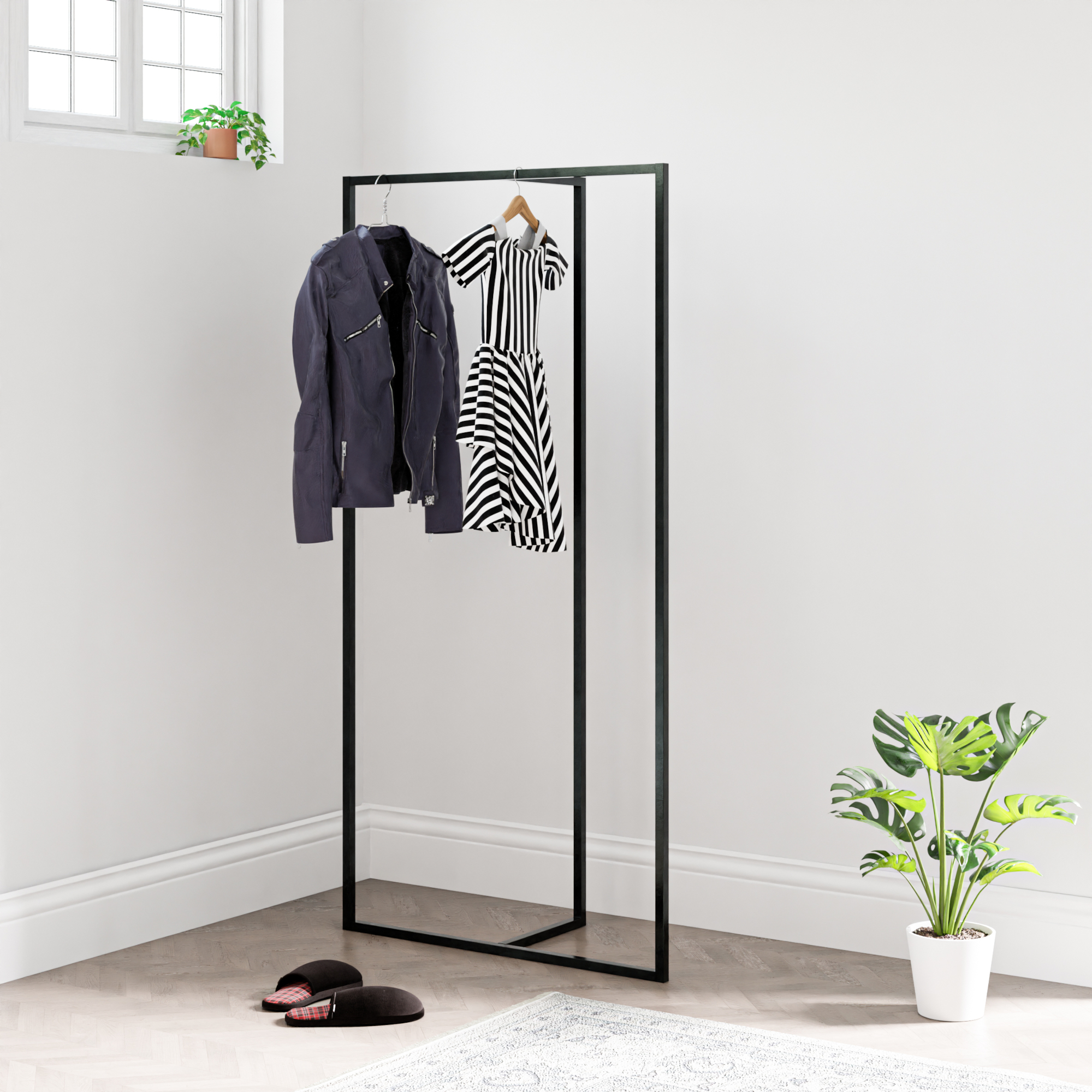 foto del prodotto stand appendiabiti hurdal telaio a t 160 x 80 x 32 cm acciaio nero en.casa 