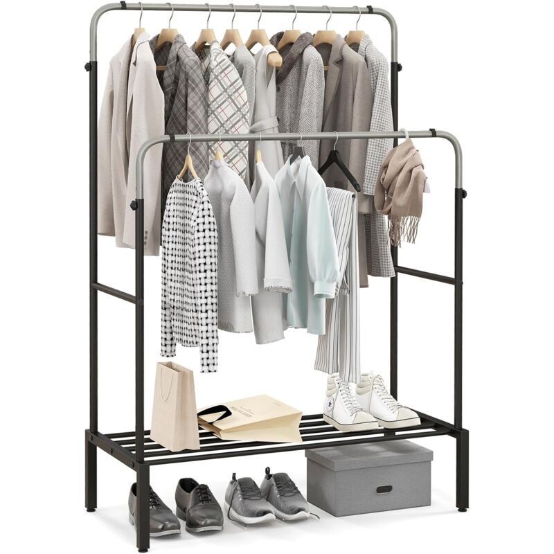 foto del prodotto stand appendiabiti in metallo, doppio asta appendiabiti con altezze regolabili, porta abiti per camera da letto, 108x50x120 125 cm costway
