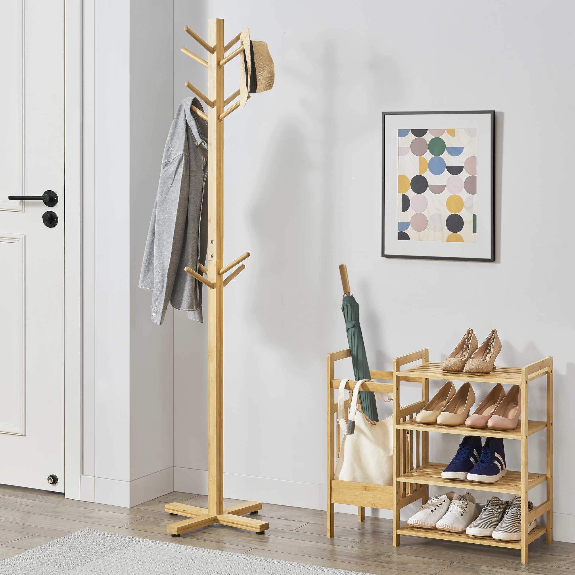 foto del prodotto stand appendiabiti 'j ms ' con 12 bracci - porta abiti da terra per ingresso - struttura in bambù en.casa