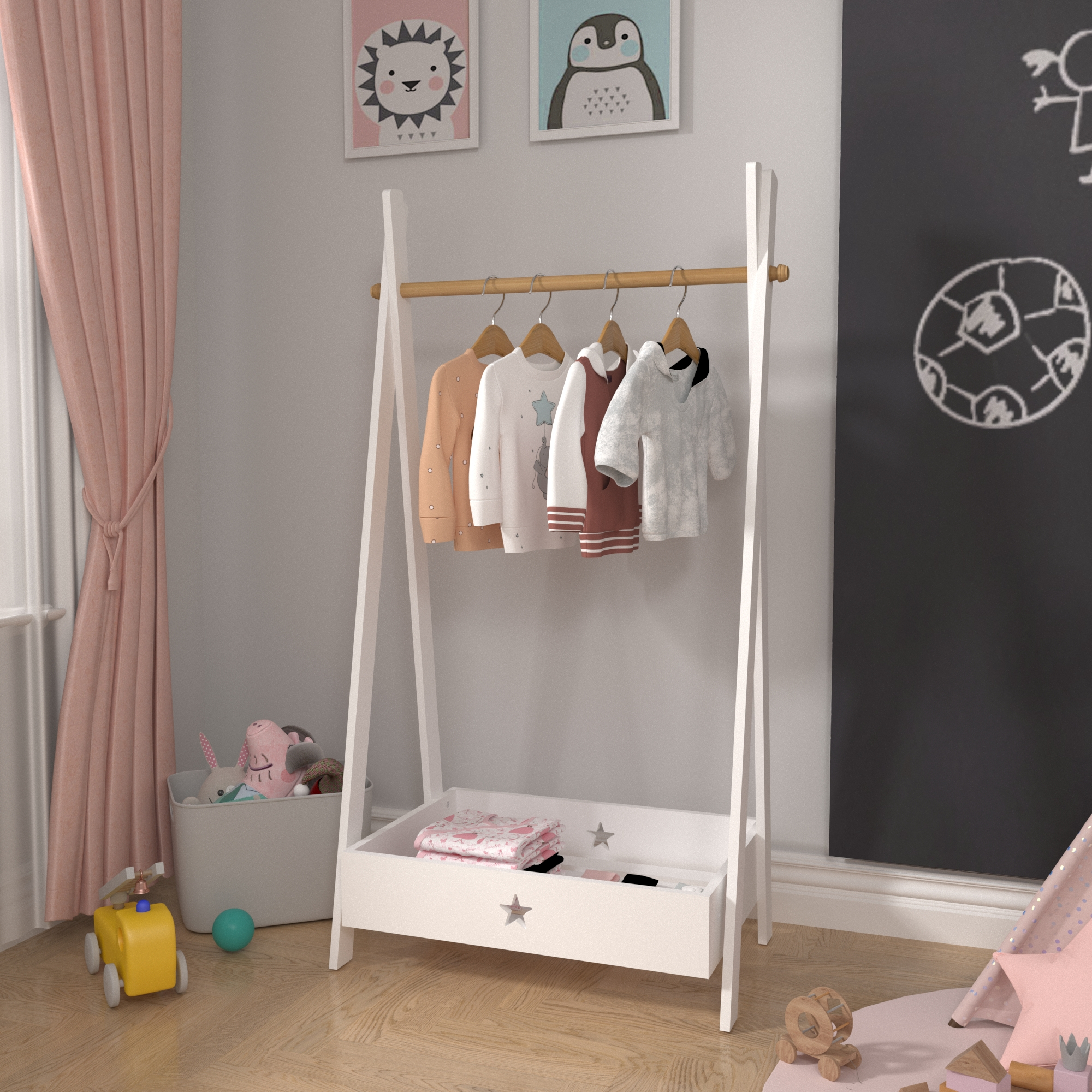 foto del prodotto stand appendiabiti 'laxe' per cameretta a misura di bimbi - bianco/naturale [en.casa]