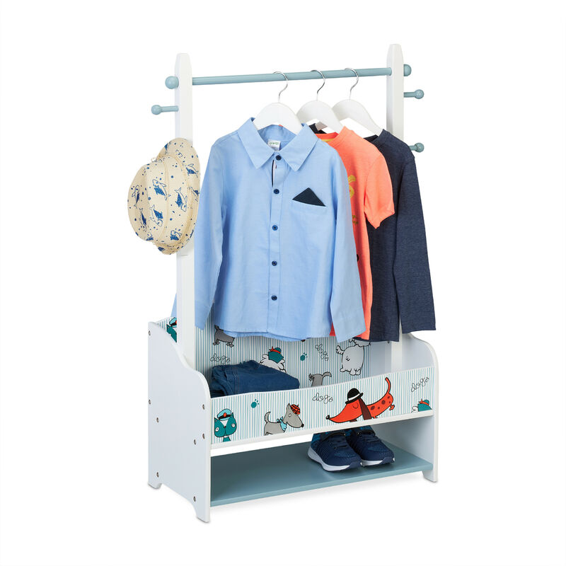 foto del prodotto stand appendiabiti per bambini, scomparto doppio, guardaroba a giorno, cagnolini, hlp 101x71x30 cm, colorato relaxdays