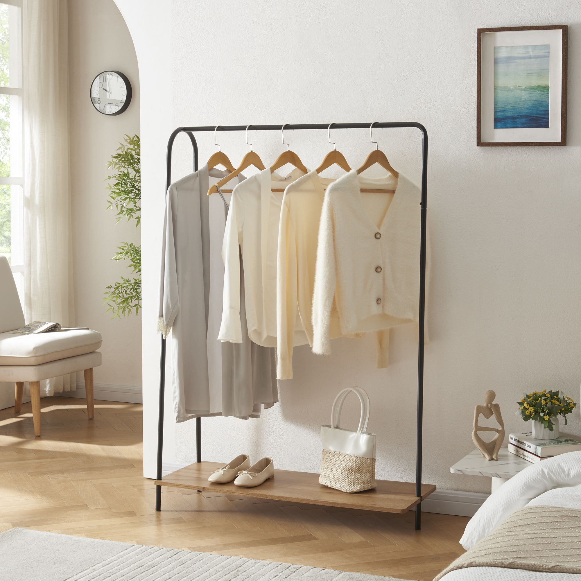 foto del prodotto stand appendiabiti ' rb k' organizzatore guardaroba allestimento per teatro negozio di abbigliamento - nero effetto