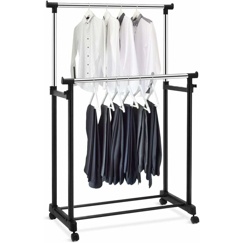 foto del prodotto stand appendiabiti regolabile, tubo doppio in acciaio, porta abiti trasportabile, ruote con freni, con asta antiscivolo, portata di 20 20kg,