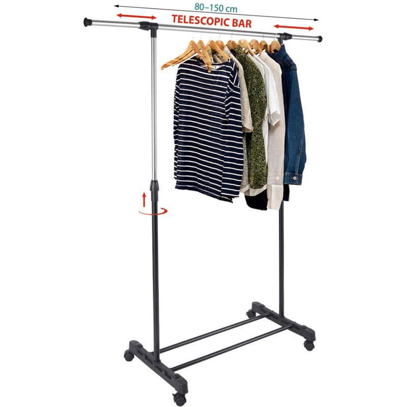 foto del prodotto stand appendiabiti singolo in acciaio con ruote aste telescopiche regolabile pu