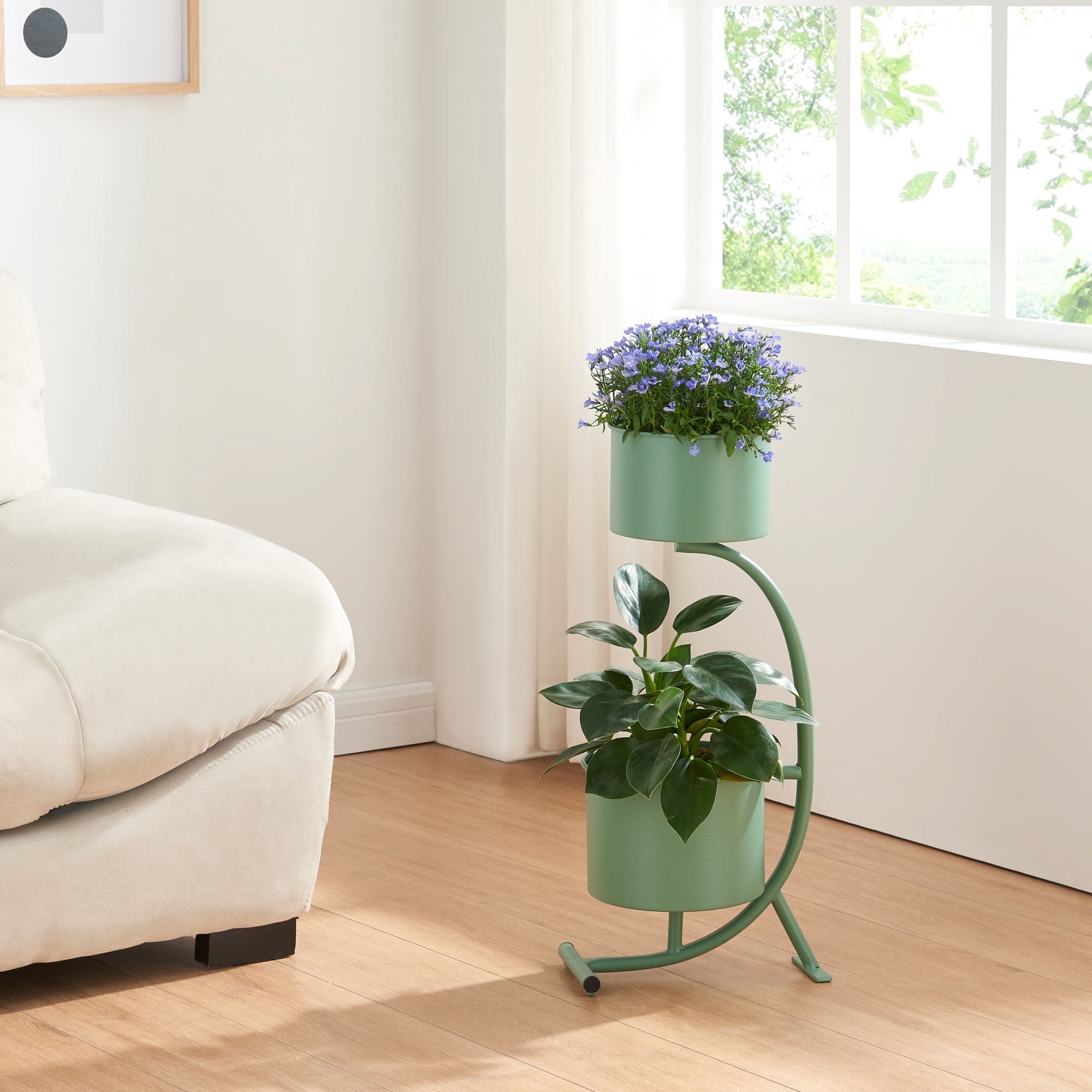 foto del prodotto stand portapiante almelo con 2 portavasi cilindrici verde en.casa 