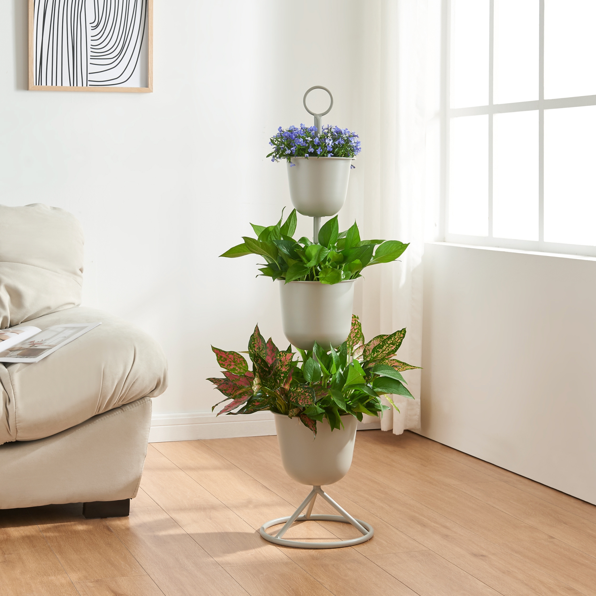 foto del prodotto stand portapiante alphen con 3 vasi grigio chiaro en.casa 