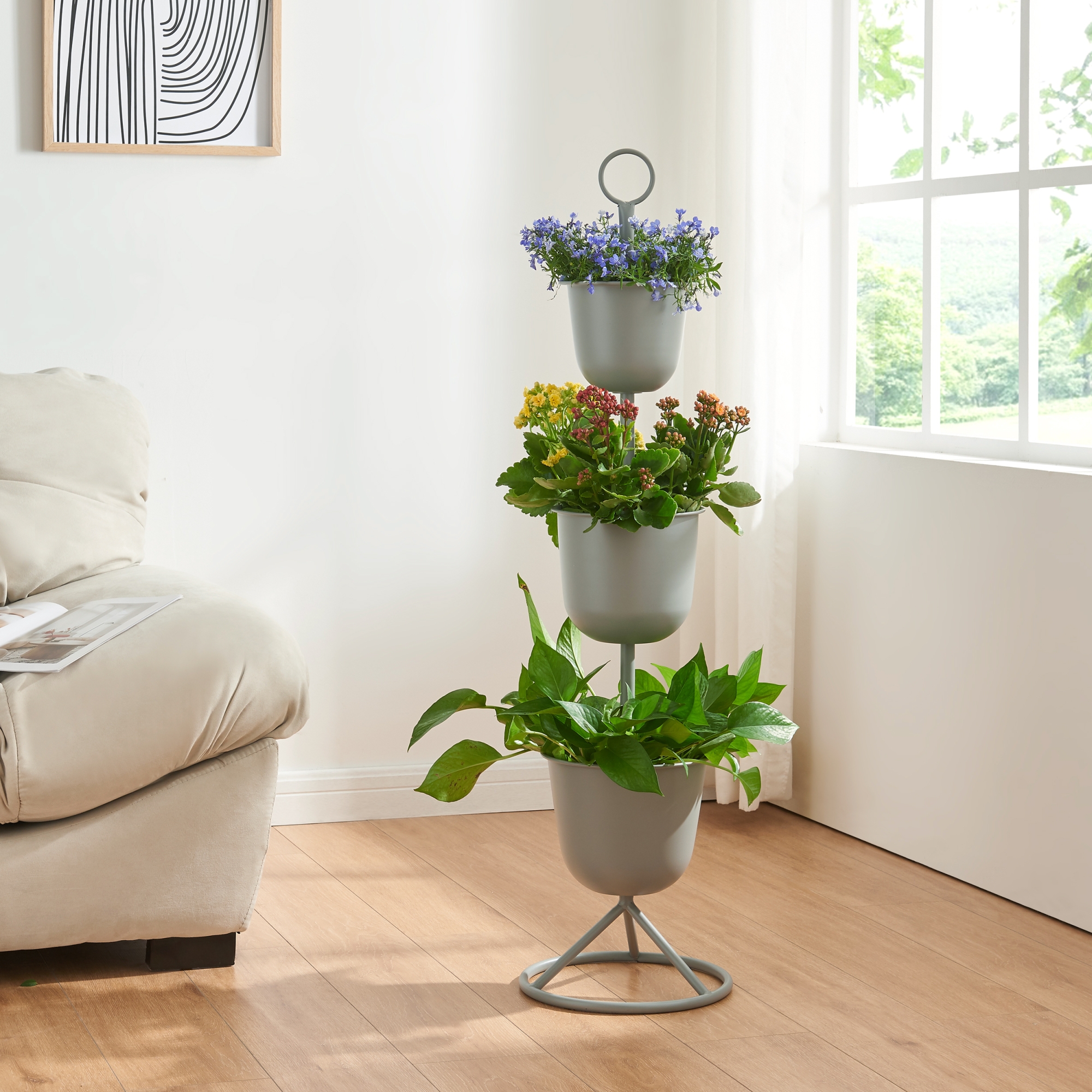 foto del prodotto stand portapiante alphen con 3 vasi grigio scuro en.casa 
