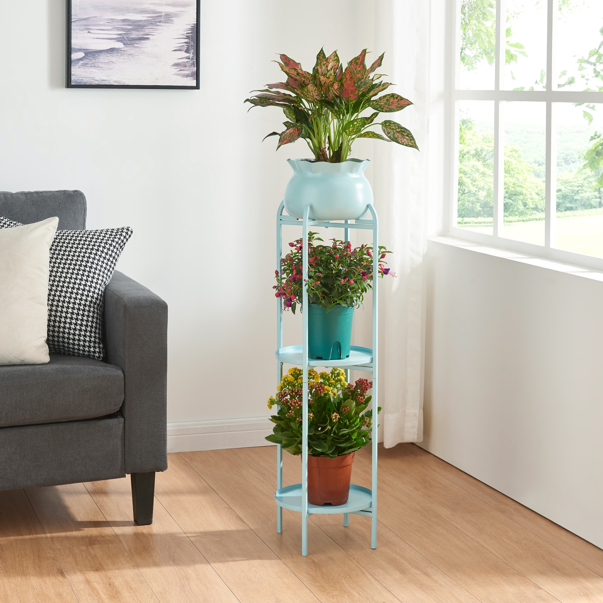 foto del prodotto stand portapiante altena 94,5 x 27 x 27 cm metallo azzurro en.casa 