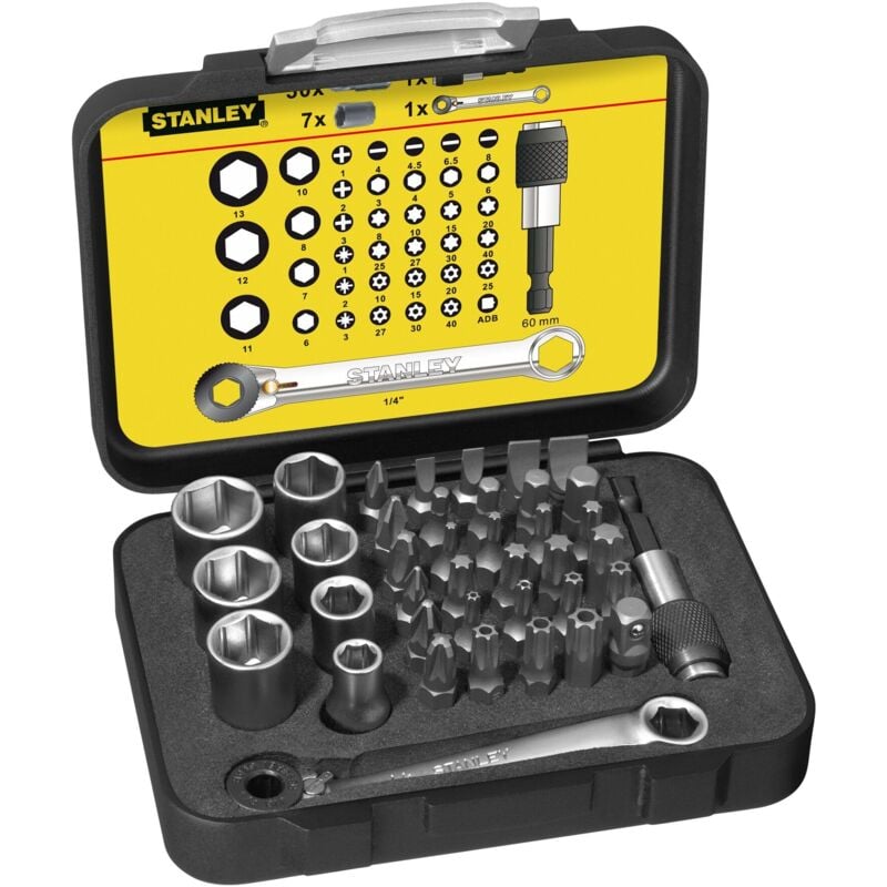 foto del prodotto stanley 1 13 907 set de bit de expert socket screwdriver 14 ratchet spanner, 39 pcs.