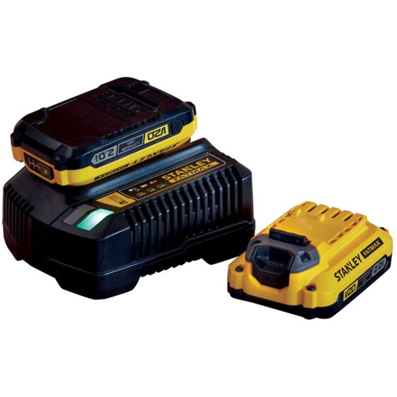 foto del prodotto stanley accessori set di caricabatterie da 4 a e 2 batterie da 18 v agli ioni di litio da 2,0 ah sfmcb12d2 qw