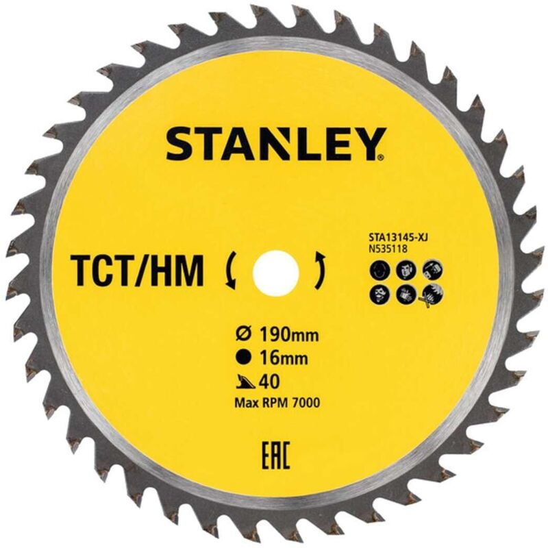 foto del prodotto stanley accessori sta13145 lama xj tct, diam. 190 x 16 mm 40 denti positivi atb