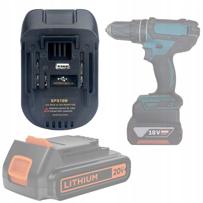 foto del prodotto stanley adattatore convertitore batteria black decker 18v per makita 18v bps18m 