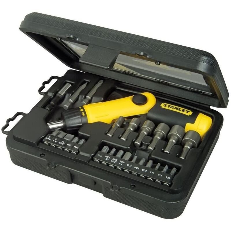 foto del prodotto stanley cacciavite a pistola porta bit con snodo e cricchetto 0 63 022 set di bit con 24 bit