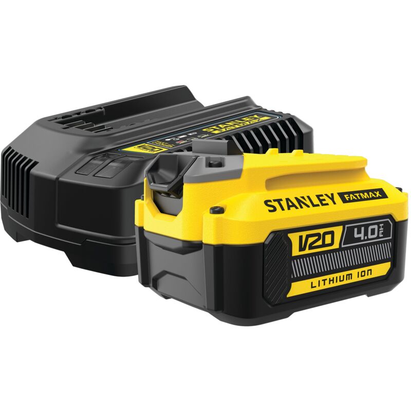 foto del prodotto stanley kit 1 lithium ionen akku 18v 4ah e caricatore 2ah serie v20 fatmax sfmcb14m1 qw