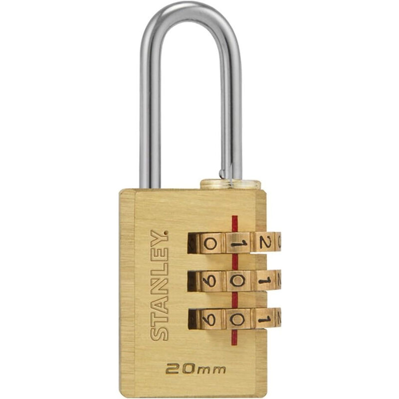 foto del prodotto stanley lucchetto a combinazione arco 20 mm a 3 cifre corpo ottone per armadietti
