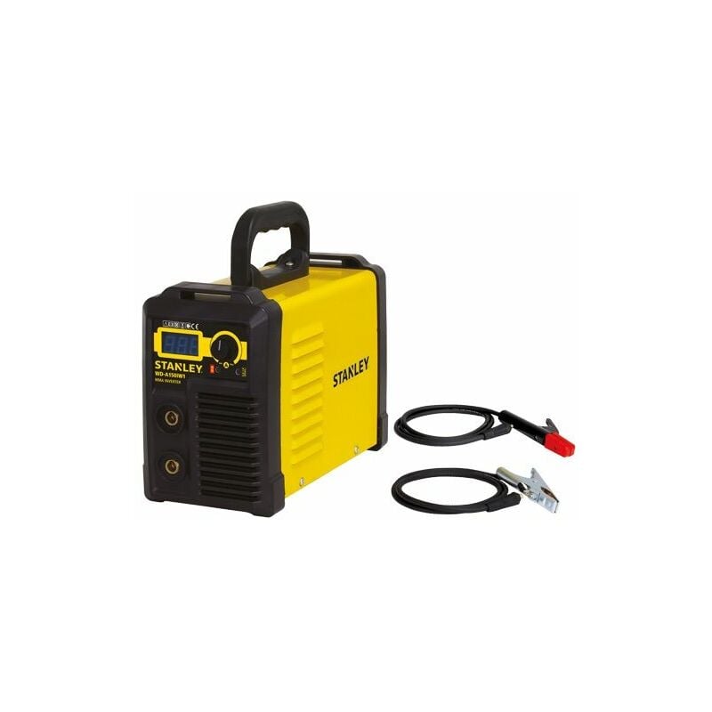 foto del prodotto stanley saldatrice inverter monofase 230v con display digitale pinza portaelettrodo e morsetto di massa stnaley wd a150iw1