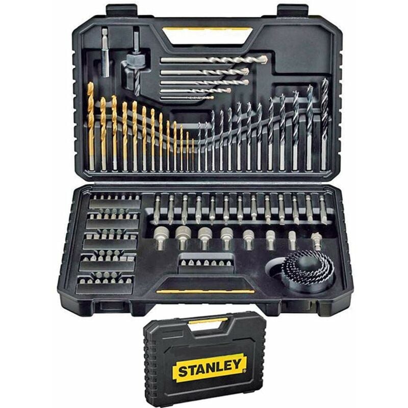 foto del prodotto stanley set 100 pezzi con inserti e punte per metalli, legno e muratura, 30 x 20.5 x 6 cm, 1.26 kg. sta7205 xj