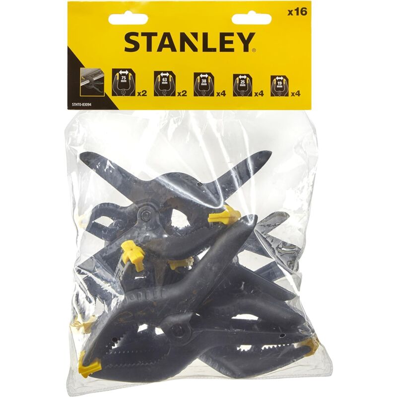 foto del prodotto stanley set 16 morsetti a molla varie misure rivestimento ganascia stht0 83094
