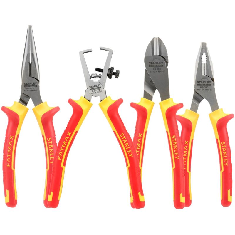 foto del prodotto stanley set di 4 pinze isolate 1000v universali taglierina diagonale naso dritto lungo spelafili 4 84 489