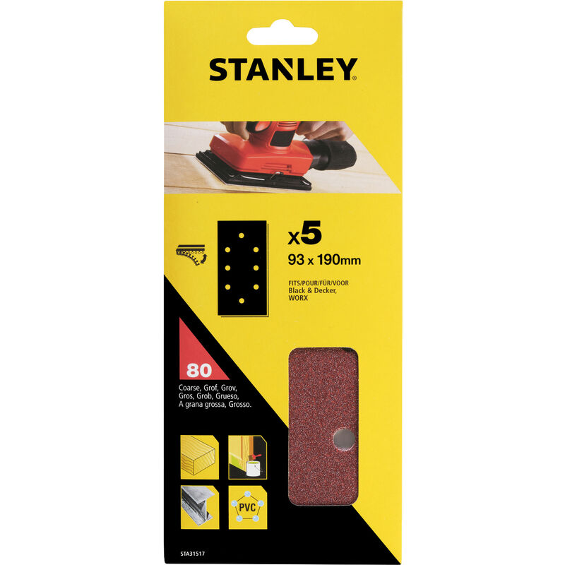 foto del prodotto stanley sta31517 cf 5 fogli a strappo 93x190 mm grana grossa per levigatrice