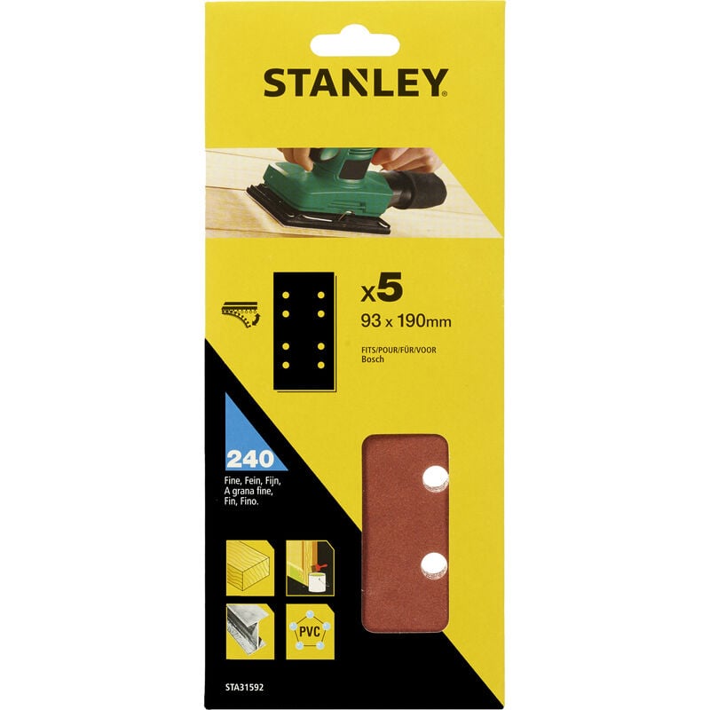 foto del prodotto stanley sta31592 cf 5 fogli forati a strappo 93x230 mm grana 240 per levigatrice