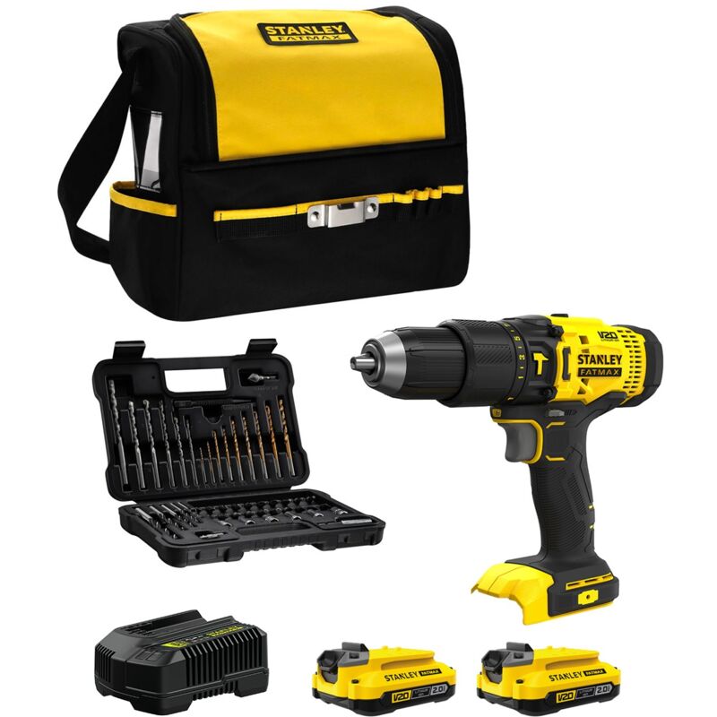 foto del prodotto stanley trapano a percussione fatmax sfmcd711dsa 2 x 2,0 ah caricabatterie borsa set di 50 accessori 