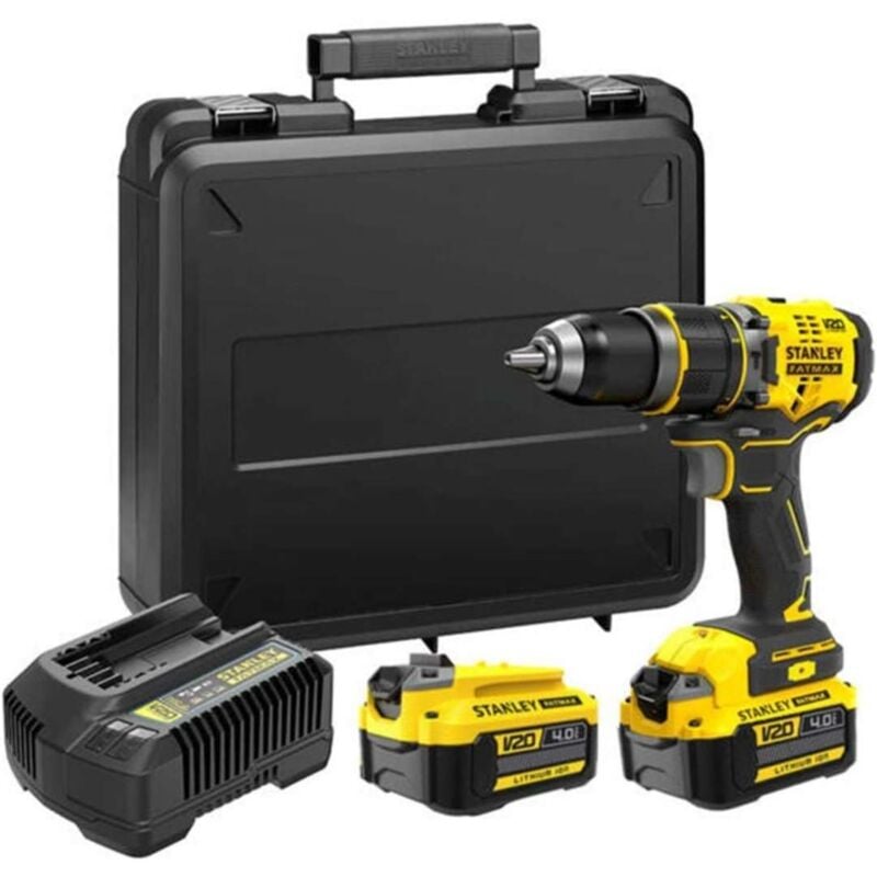 foto del prodotto stanley utensili trapano avvitatore a percussione a batteria 18v, 2x batterie 4,0 ah li ion, caricabatterie sfmcd715m2k qw