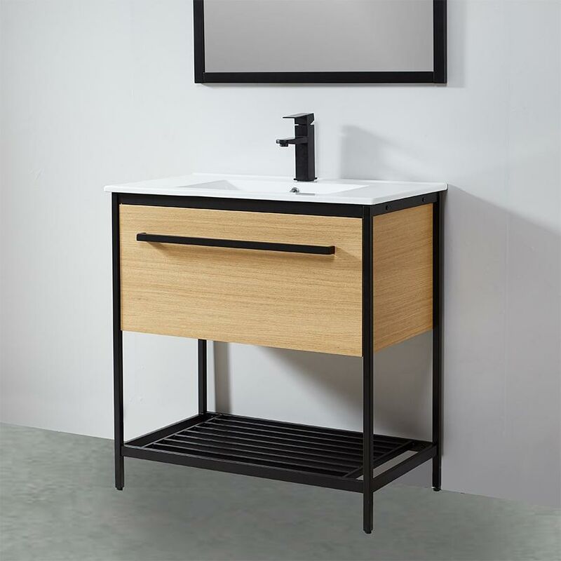 foto del prodotto stano. mobile bagno smart 80 cm in metallo nero con vasca ceramica bianca